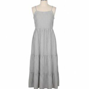 By Together 100% Cotton Blue Gray and White Striped Midi Dress, Size M